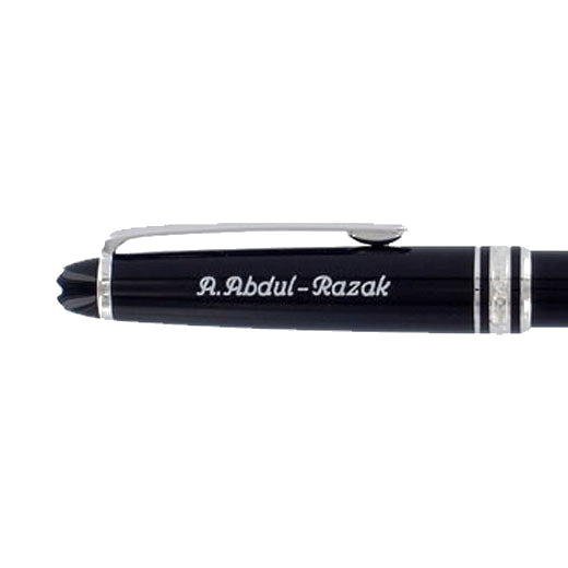Engraved Montblanc rollerball pen cap.