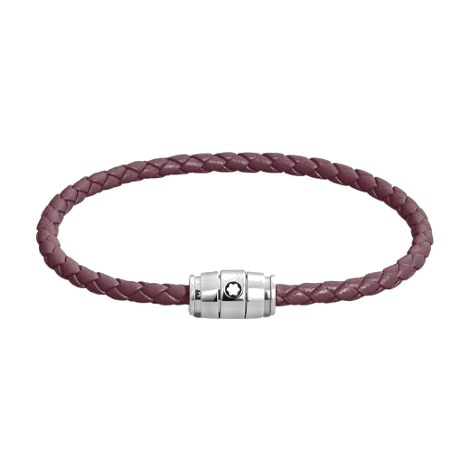 Montblanc's Meisterstück Steel 3 Ring Cassis Woven Leather Bracelet has a steel clasp with a magnetic closure.