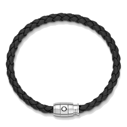 Montblanc Black Woven Leather Bracelet Steel 3 Ring Fastening