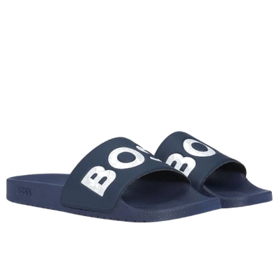 1 boss aryeh dark blue slides with large white logo detail 50536835 01 405