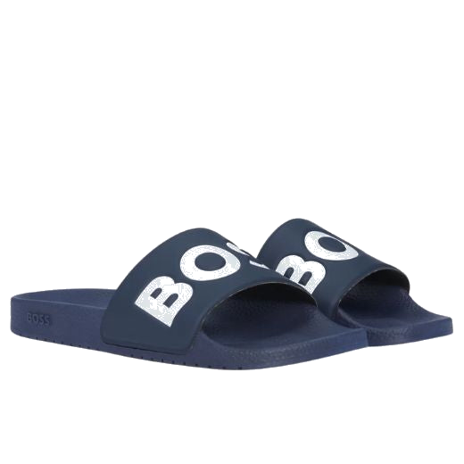 1 boss aryeh dark blue slides with large white logo detail 50536835 01 405