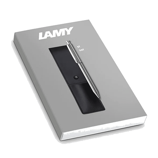 LAMY's ST Twin Stainless Steel Pen Set with a Leather Case in Black.