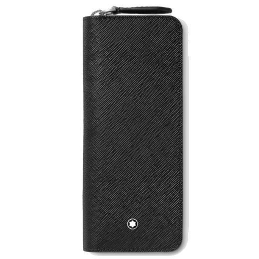 Montblanc's Sartorial 2 Pen Zipped Pouch Black Saffiano with leather zip pull.