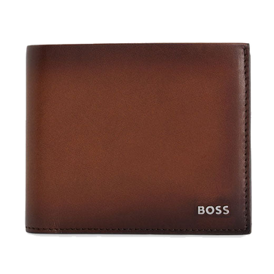 This BOSS Highway 8CC Brown Leather Bifold Wallet is made out of smooth cowhide leather with an ombre exterior.