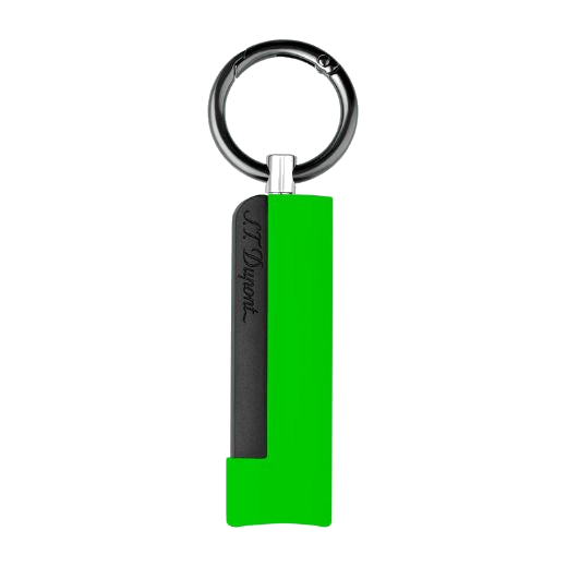 This S.T. Dupont Neon Green Cigar Cutter Keyring has a thin edge in contrasting matte black with the brand name engraved onto it.