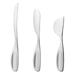 This Georg Jensen Alfredo Cheese Knives Set - 3 Pieces is made out of stainless steel with a mirror polished finish.