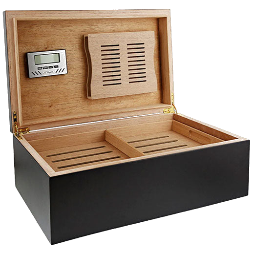 This Black Premium Cigar Club Medium Humidor is designed by S.T. Dupont Paris.