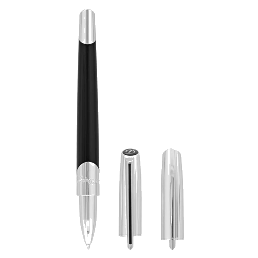 This Défi Millenium Black Lacquer Rollerball Pen by S.T. Dupont has the brand name engraved around the barrel on the chrome trims.
