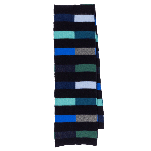 This Paul smith Men's Block Stripe Lambswool Glassette Scarf in Blue and green has block stripes in various colours.