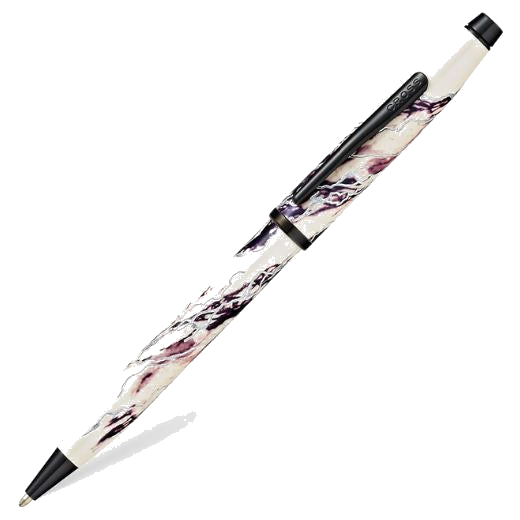 This Cross Wanderlust Everest Ballpoint Pen has a lush barrel and cap that are made with a patterned lacquer in pearlescent white and purple with silver.