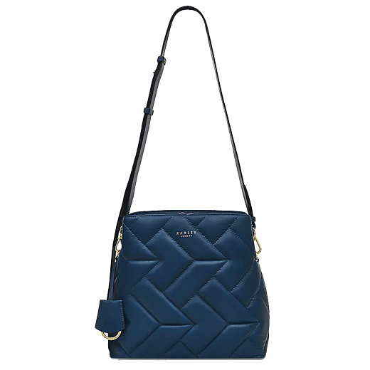This Radley Dukes Place Deep Sea Blue Quilted Cross Body Bag has an adjustable leather strap.