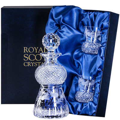 royal scot crystal thistle shape fos decanter with tumblers gift set packaging