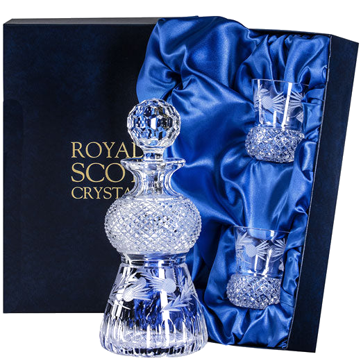 This Flower of Scotland Thistle Shape Whisky Set has been created by Royal Scot Crystal.