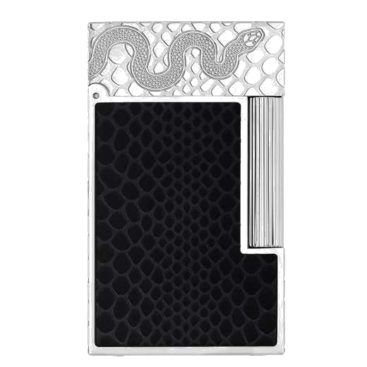 The S.T.Dupont Ligne 2 lighter is made from Palladium and features a snake print design in lacquer.