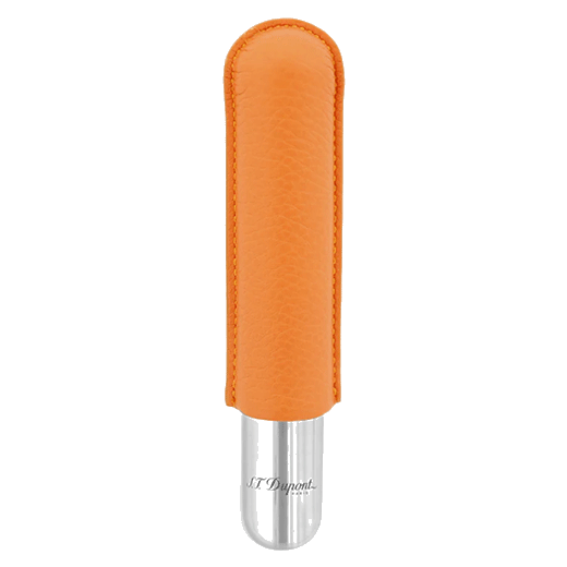 This Orange Leather & Chrome Cigar Case can fit one cigar and keep it protected.