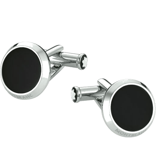 Stainless steel and black onyx cufflinks by Montblanc.