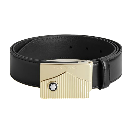 Montblanc's Meisterstück Light Gold Buckle Plain Leather Belt has a light gold buckle with the engraved Mont Blanc mountain and the snowcap emblem.