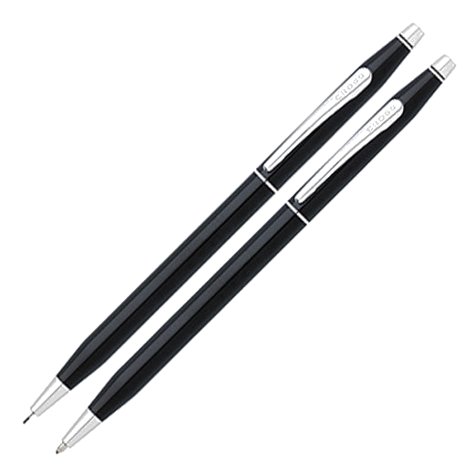 The Cross black lacquer ballpoint pen and mechanical pencil set.