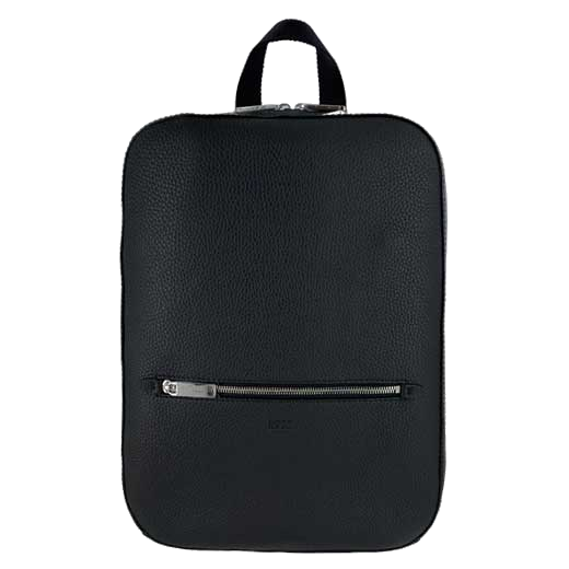 This Hugo Boss backpack is made from a textured black leather material.