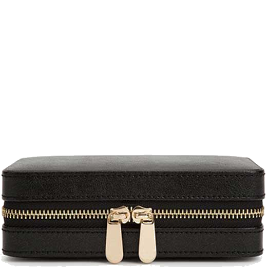 This WOLF Black Palermo Zip Jewellery Case features gold accented hardware.