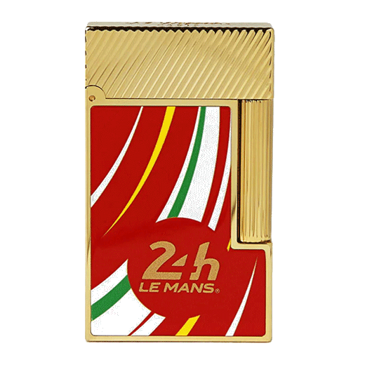 This S. t. Dupont Ligne 2 24Hrs Du Mans Red & Gold Lighter celebrates 100 years of the car race.