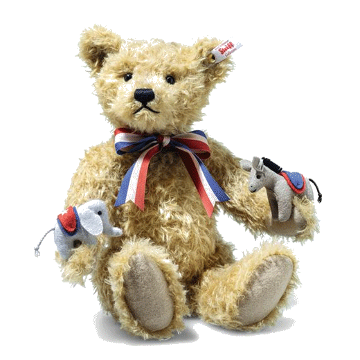 Steiff's Great American Unity Bear has a blend of mohair and cotton hair in beige.