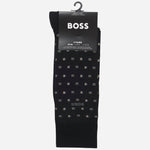 The BOSS 2-Pack of Regular Length Cotton Blend Black Socks with Three-Stripe Pattern by BOSS.