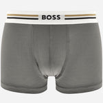 The grey pair from the BOSS 3-Pack of Viscose Stretch Revive Boxer Shorts with Three Stripe and Logo Waistband.