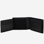 Inside the BOSS Arezzo Grained Black Leather Trifold Wallet with Embossed Logo.