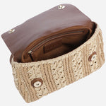 Inside the BOSS Beyond Raffia Cross Body Bag with Brown Trims and Double 'B' Monogram Logo.