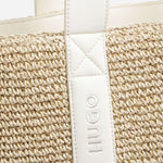 BOSS Becky White Raffia Tote Bag with Embossed Hugo Detailing