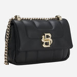 Side view of the Black Faux Leather Quilted Shoulder Bag with Double B Monogram.