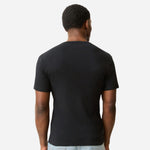 The back of the black shirt in the BOSS Men's Black and White Cotton Classic Rib Crew Neck T-Shirt 2-Pack.