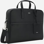 Side view of the BOSS Zair Black Leather Document Case with Foil-Print Logo.