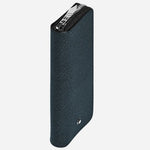 Side view of the Sartorial Tweed Blue Leather Two Pen Pouch with Zip.