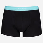 The plain black with light blue waistband pair from the Men's 5-Pack Plain and Striped Mixed Boxer Briefs in Blue and Black.
