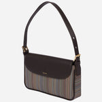 Side view of the Paul Smith Brown Leather and Multicoloured Coated Canvas Rectangular Grab Bag.