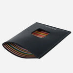 Inside the Paul Smith Leather 1CC Card Holder with Thumb Hole and Signature Stripe Interior.