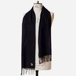 The Men's Black Wool Scarf with Fringed Edges and Zebra Logo by Paul Smith.