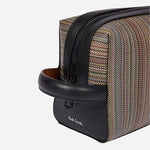 Side view of the Signature Stripe Coated Canvas Travel Wash Bag.