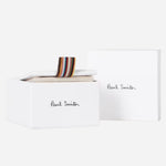 The gift box for the Paul Smith Silver Metallic 'Signature Stripe' Curve Cufflinks.