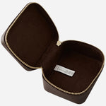 Inside the Commute Street Dark Oak Faux Croc Small Zip Around Jewellery Box.