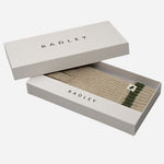 Gift box for the Knitters Lane Oatmeal Marl Gloves with Contrasting Stripe.