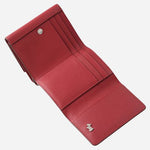 Inside the Pockets Carmine Red Leather Small Trifold Purse.