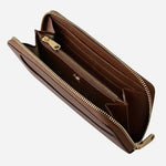 Inside the Pockets Chocolate Brown Large Zip Around Wallet.