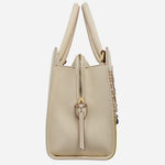 Side view of the Radley Spring Blooms Raffia and Leather Medium Ziptop Multiway Bag.