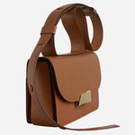Side view of The Belsize Toffee Brown Leather Small Flapover Shoulder Bag.