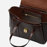 Inside The Chancery Dark Oak Faux Croc Medium Flapover Multiway Bag.