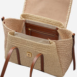 Inside the Radley The Chancery Natural Woven Raffia Medium Flapover Shoulder Bag.