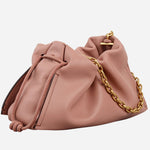 Side view of the Radley The Roxburgh Carnation Leather Small Chain Clutch Bag.